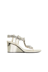 Crystal 75 wedge sandals in leather - Mastic & Strass