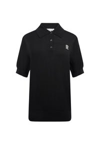 Long-sleeved wool polo shirt - Black
