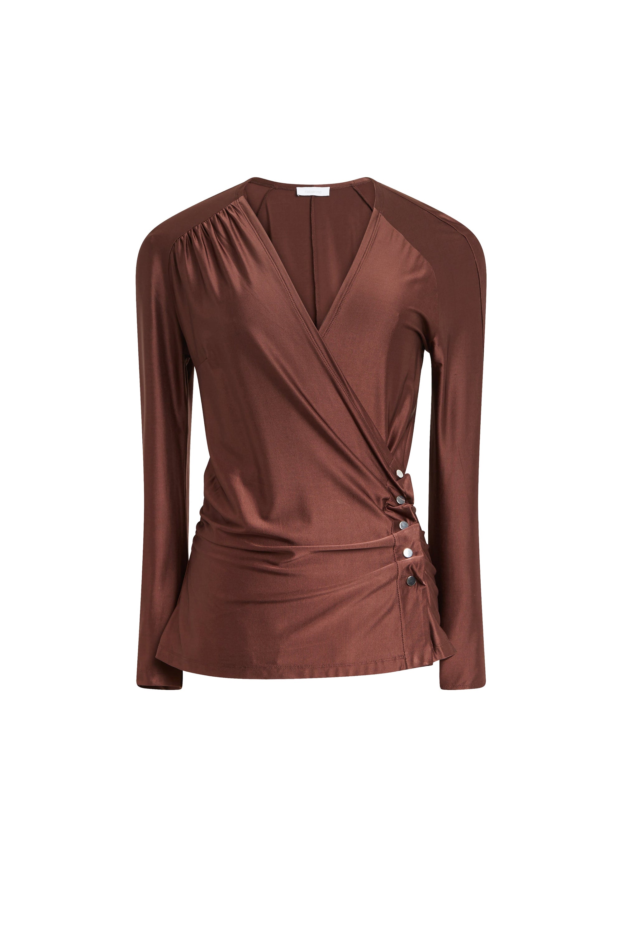 Blouse drapée à manches longues scintillante - Chocolat