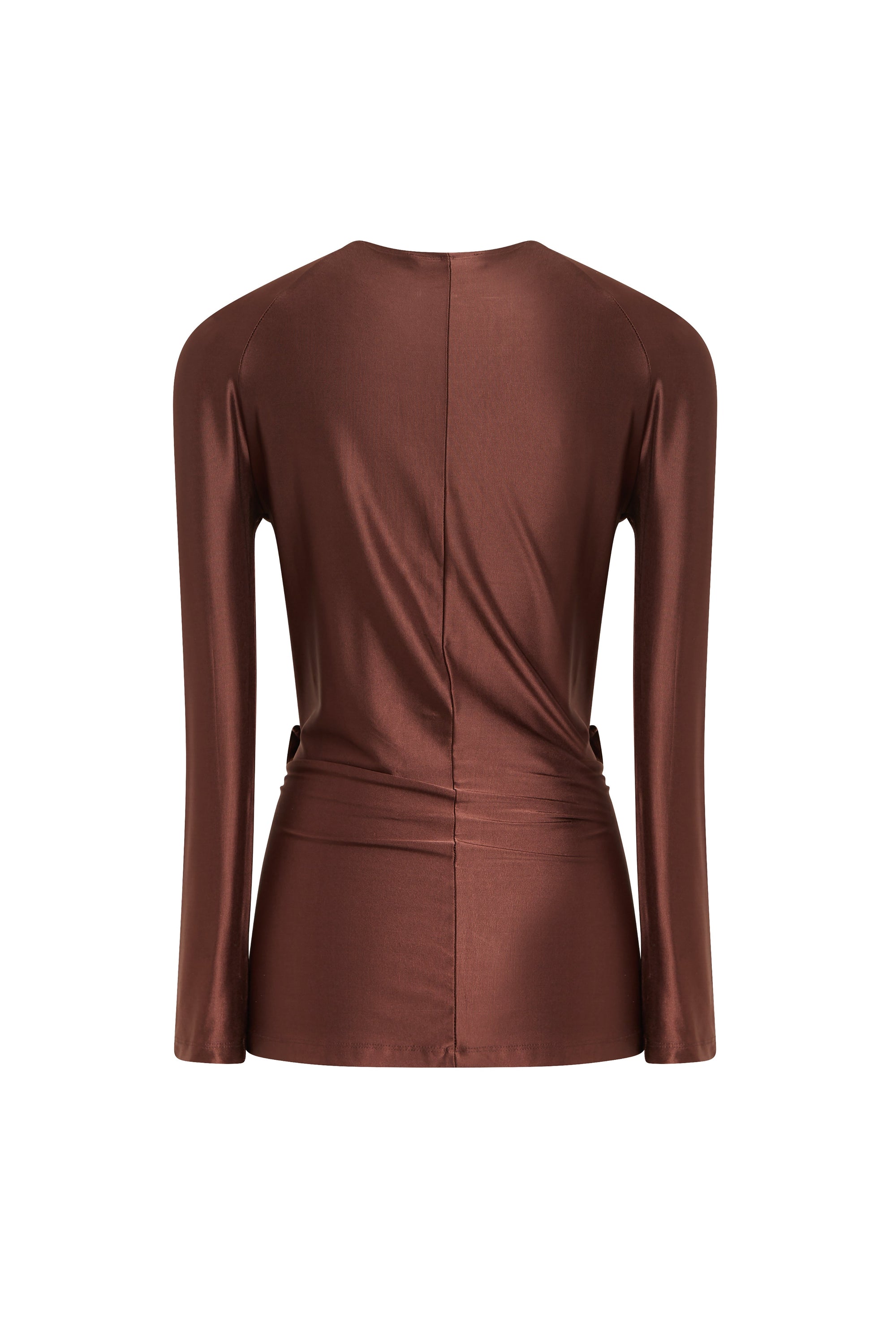 Blouse drapée à manches longues scintillante - Chocolat