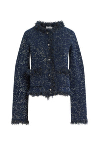 Veste à franges en tweed - Tweed Bleu Silver