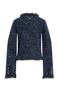 Veste à franges en tweed - Tweed Bleu Silver