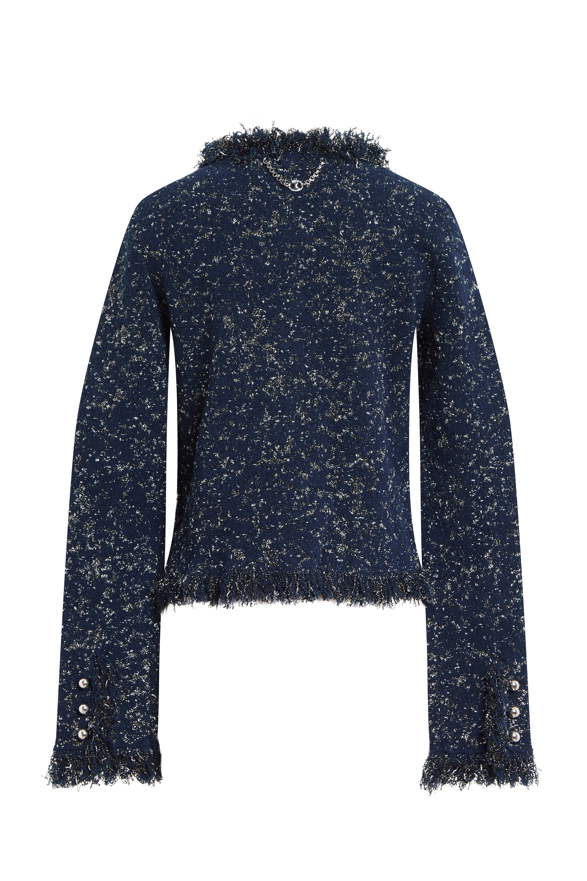 Veste à franges en tweed - Tweed Bleu Silver