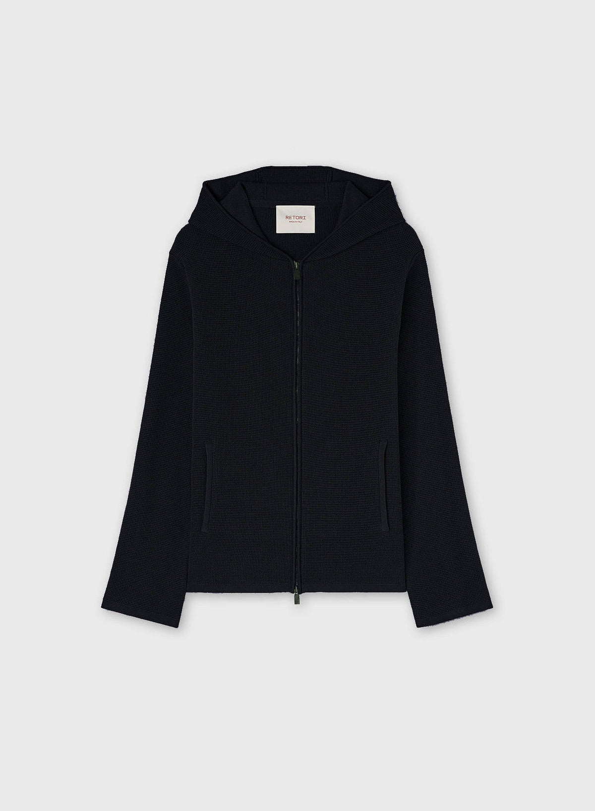 NAVY KNIT ZIP UP HOODIE