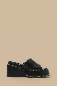 Leather wedge mules - Black