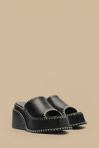 Leather wedge mules - Black