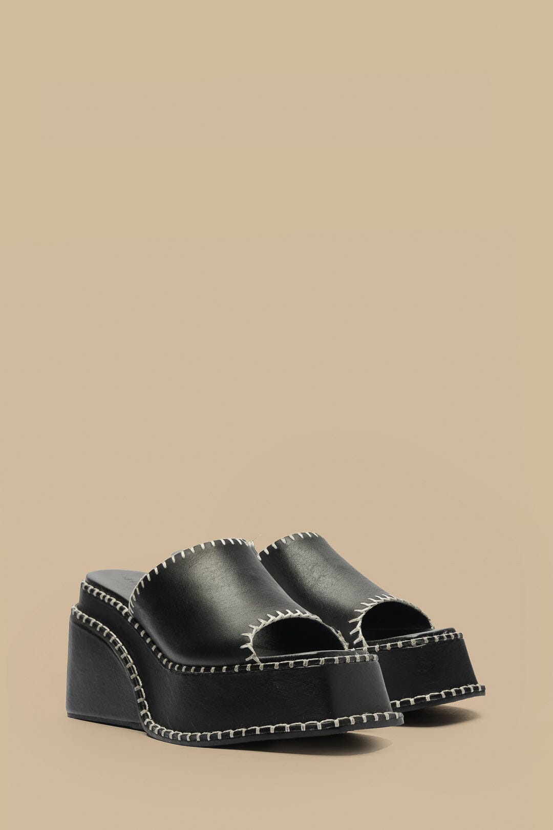 Leather wedge mules - Black