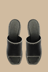 Leather wedge mules - Black