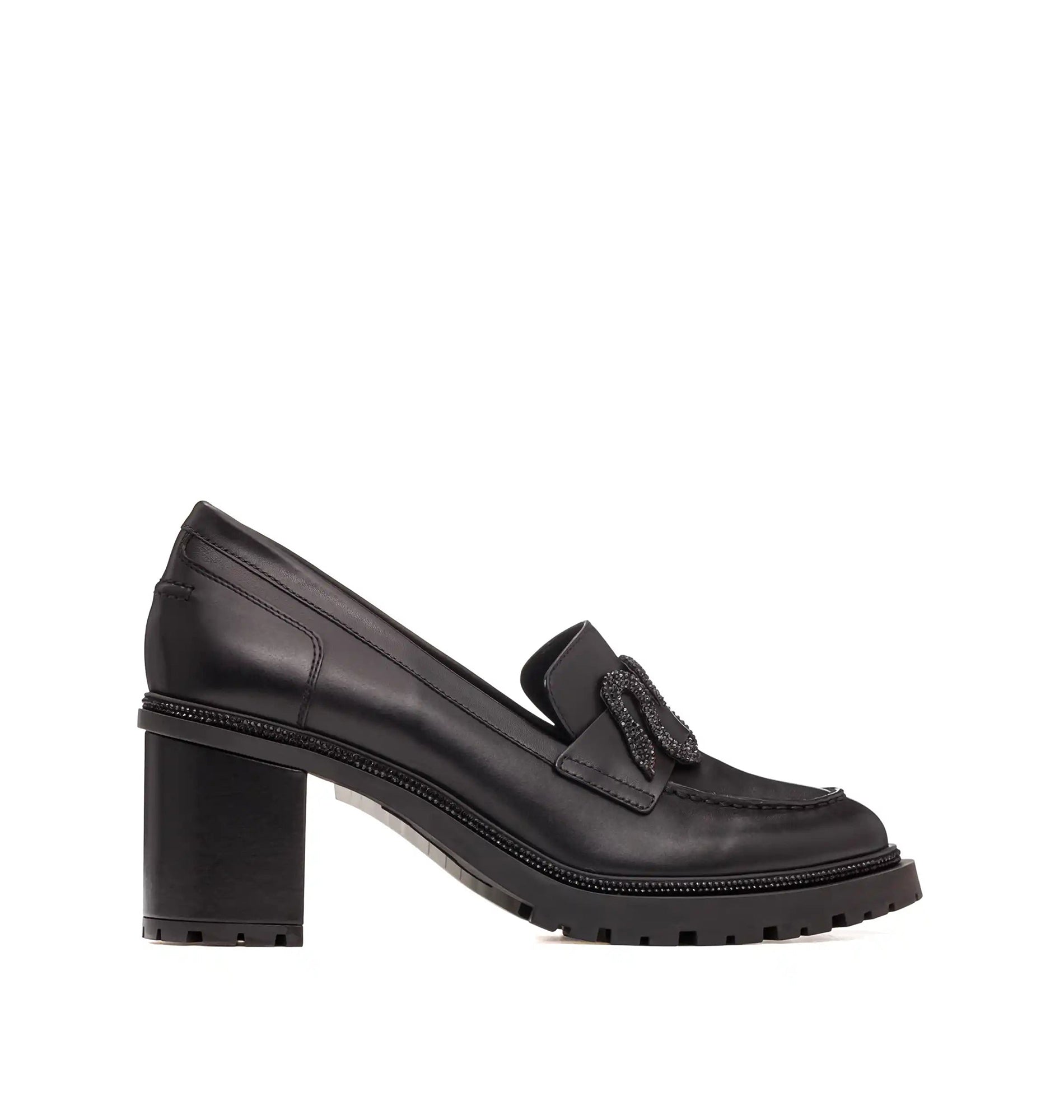 Mocassins à talons Morgana 60 à strass en cuir - Noir