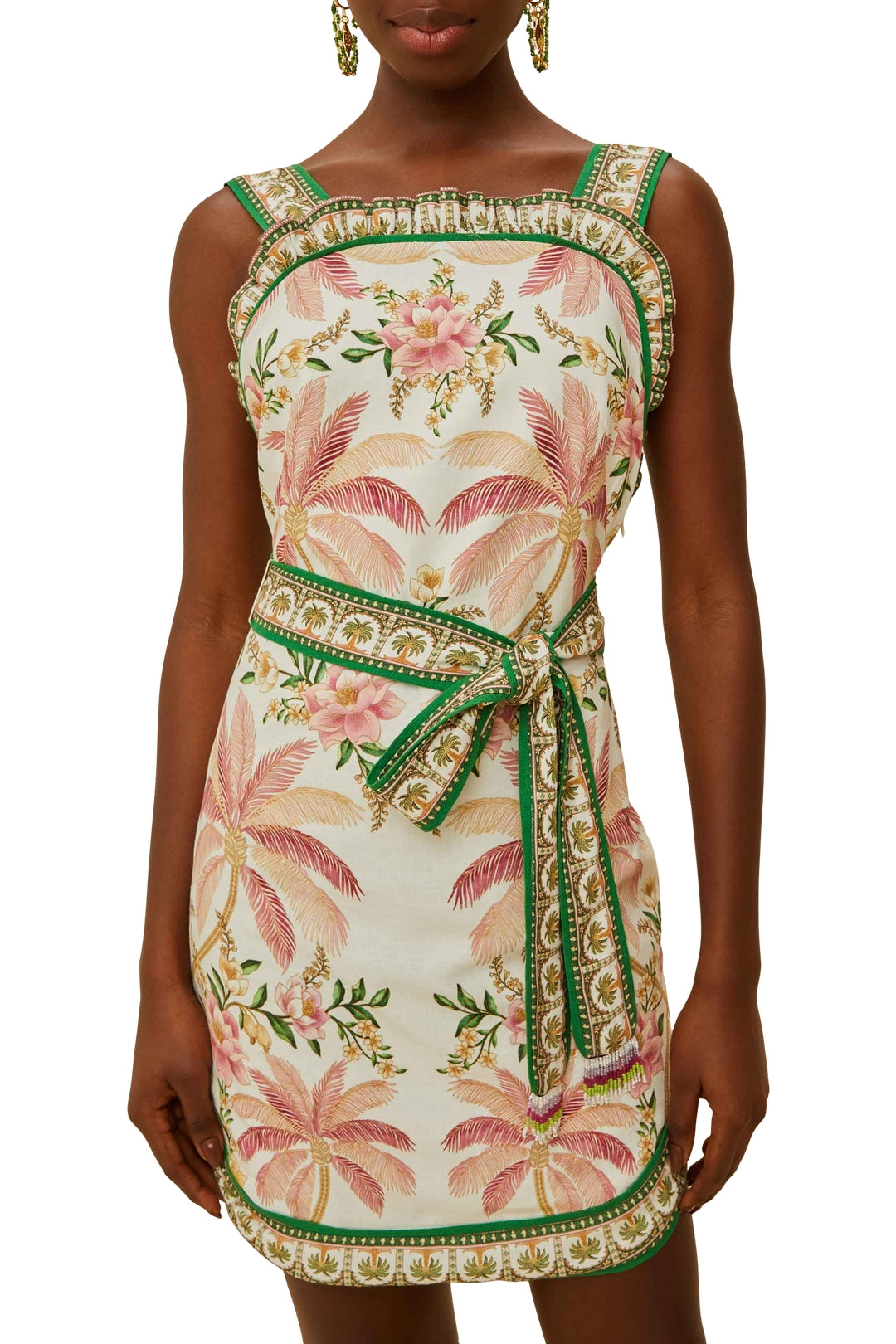 Robe courte à bretelles Angled en lin - Beige