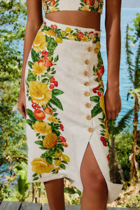 Jupe Buttonned Midi en lin - Blanc