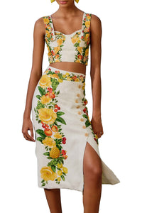 Jupe Buttonned Midi en lin - Blanc