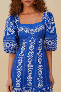 Topstitching short dress in linen - Blue