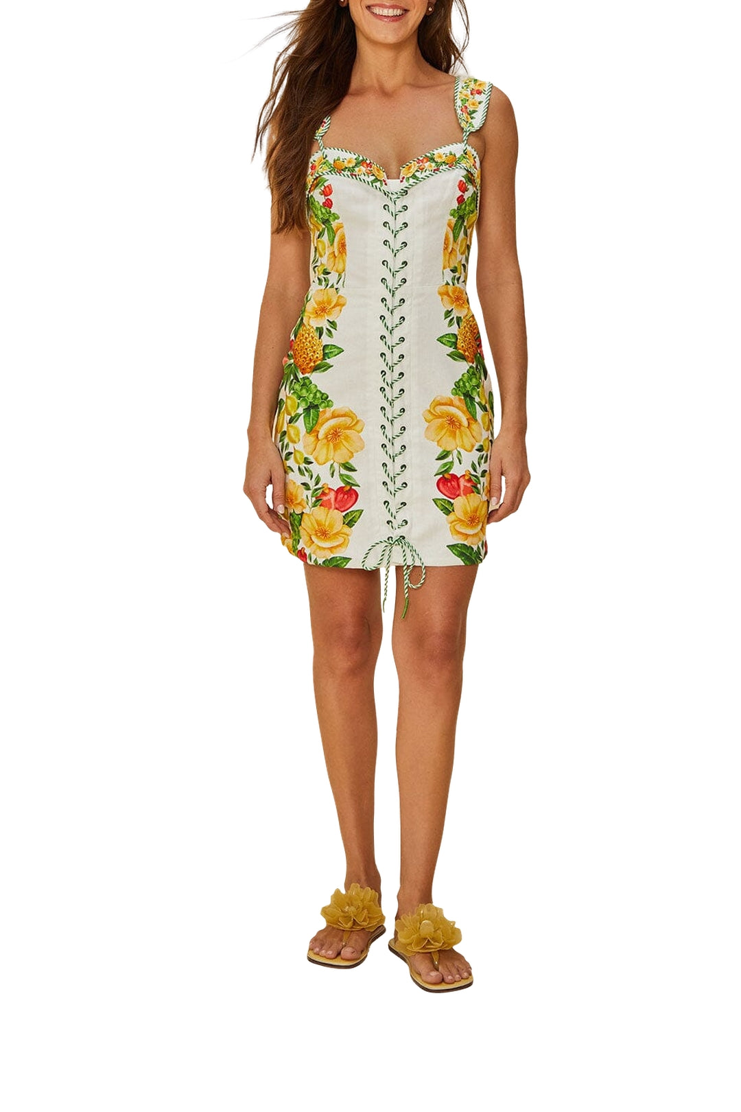 Robe courte à bretelles en lin - Jaune