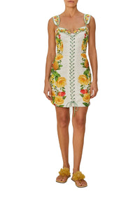 Robe courte à bretelles en lin - Jaune
