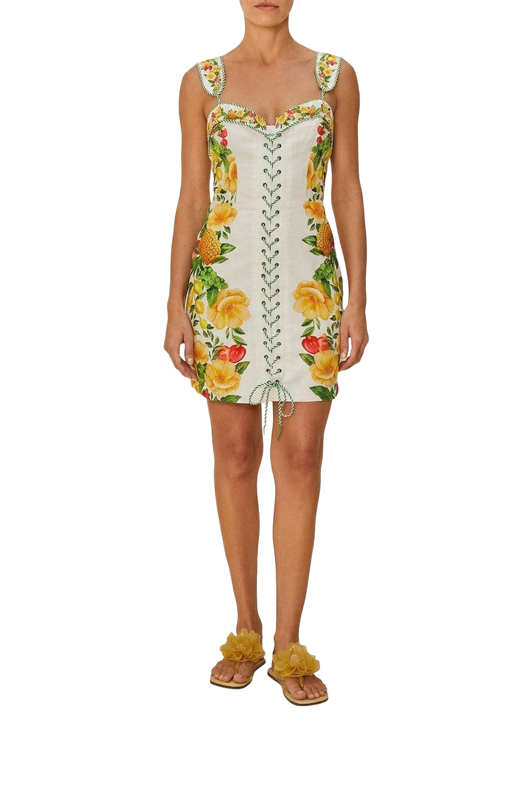 Robe courte à bretelles en lin - Jaune