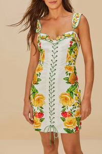 Robe courte à bretelles en lin - Jaune