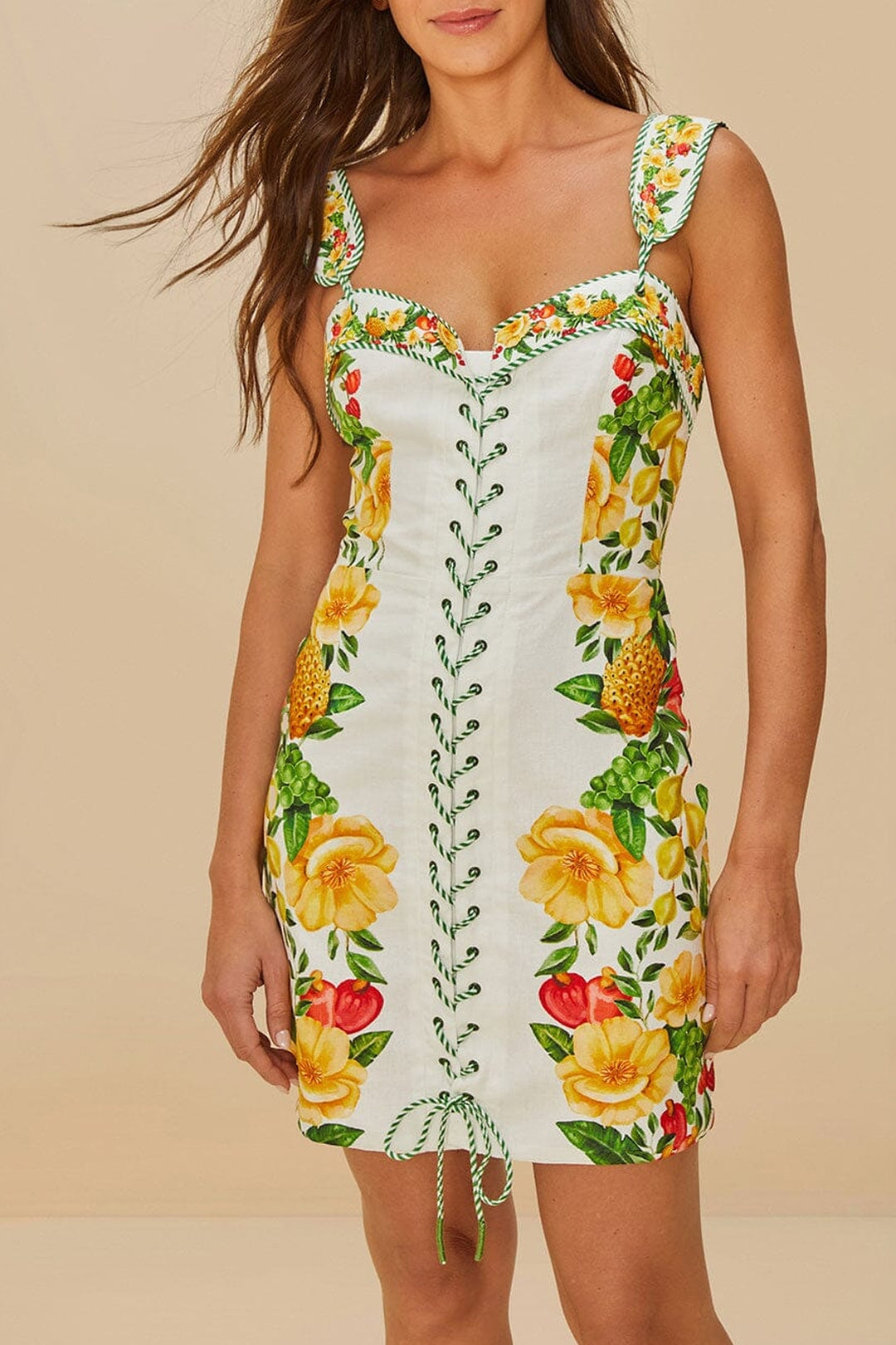 Robe courte à bretelles en lin - Jaune