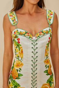 Robe courte à bretelles en lin - Jaune