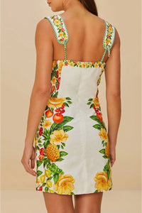 Robe courte à bretelles en lin - Jaune
