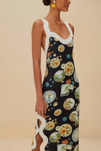 Robe midi à bretelles Waveped en lin - Noir