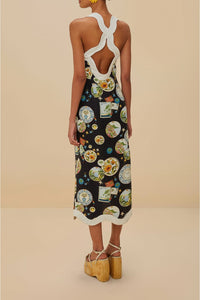 Robe midi à bretelles Waveped en lin - Noir