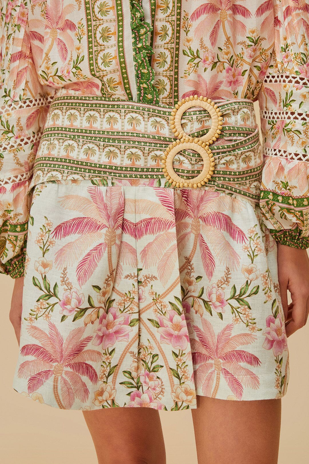 Jupe courte Double Waistband en lin - Rose