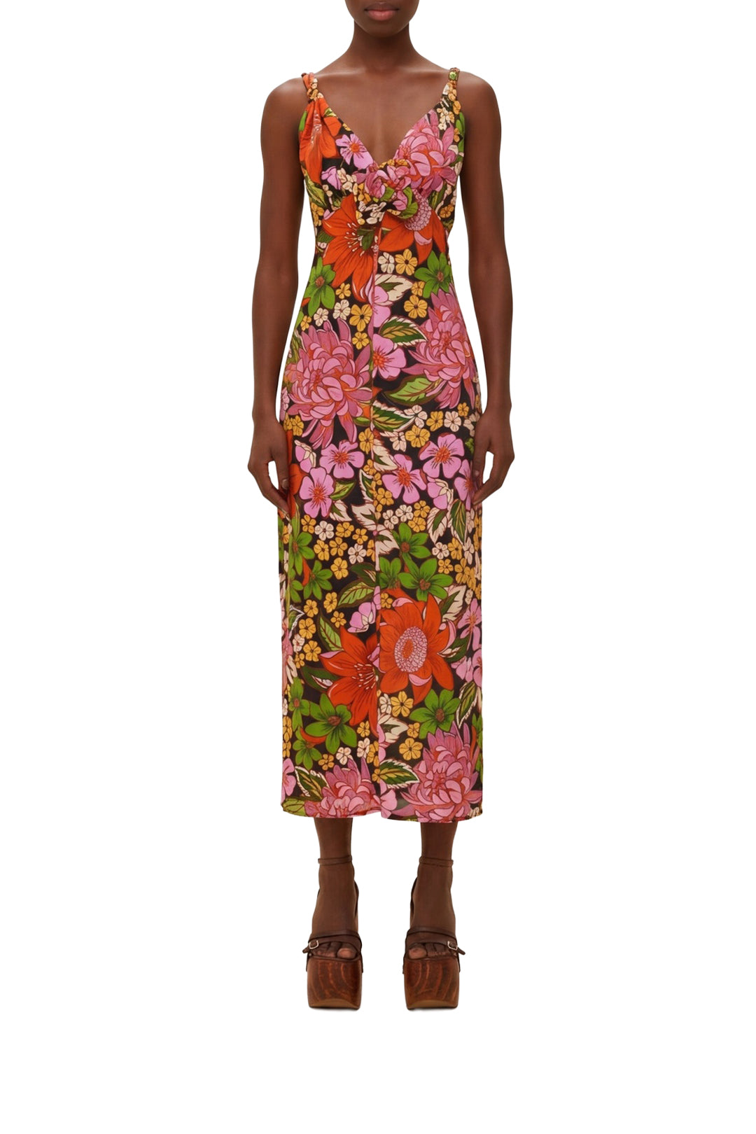 Robe midi Rose Pipping en lin - Rose