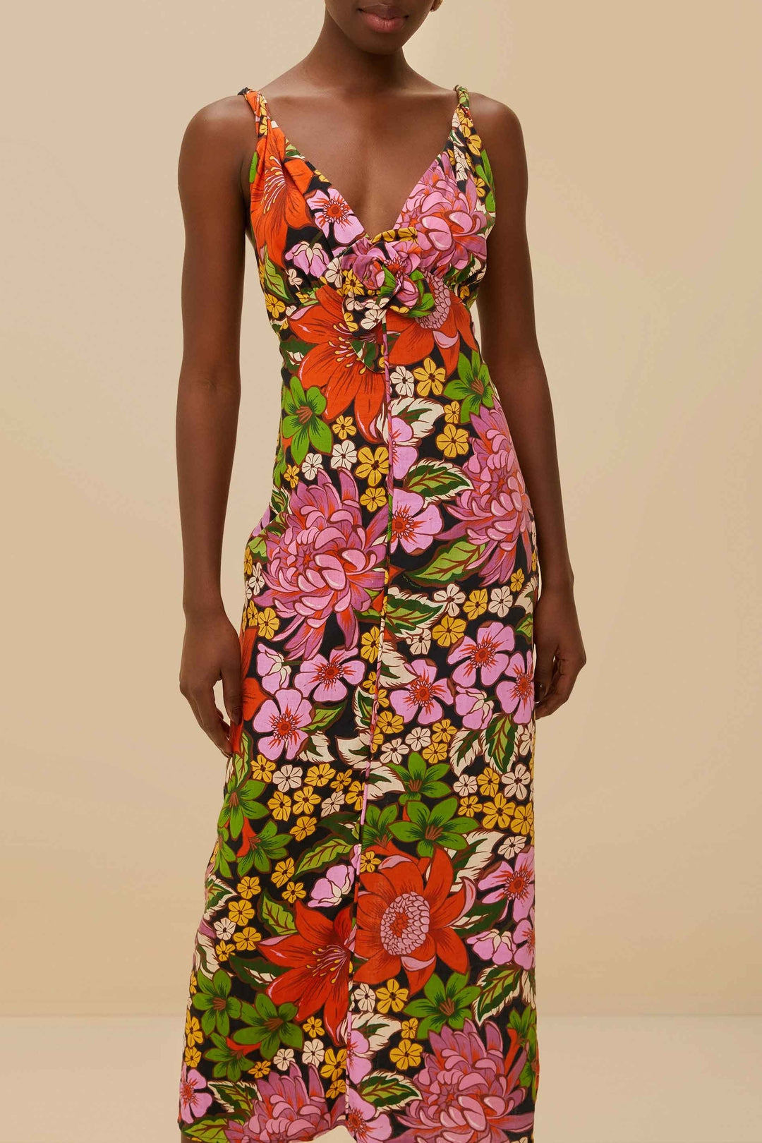 Robe midi Rose Pipping en lin - Rose