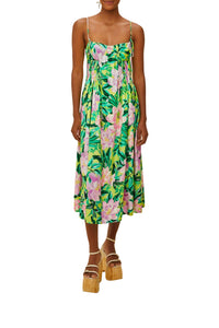Robe midi Smocked Back en lin - Vert