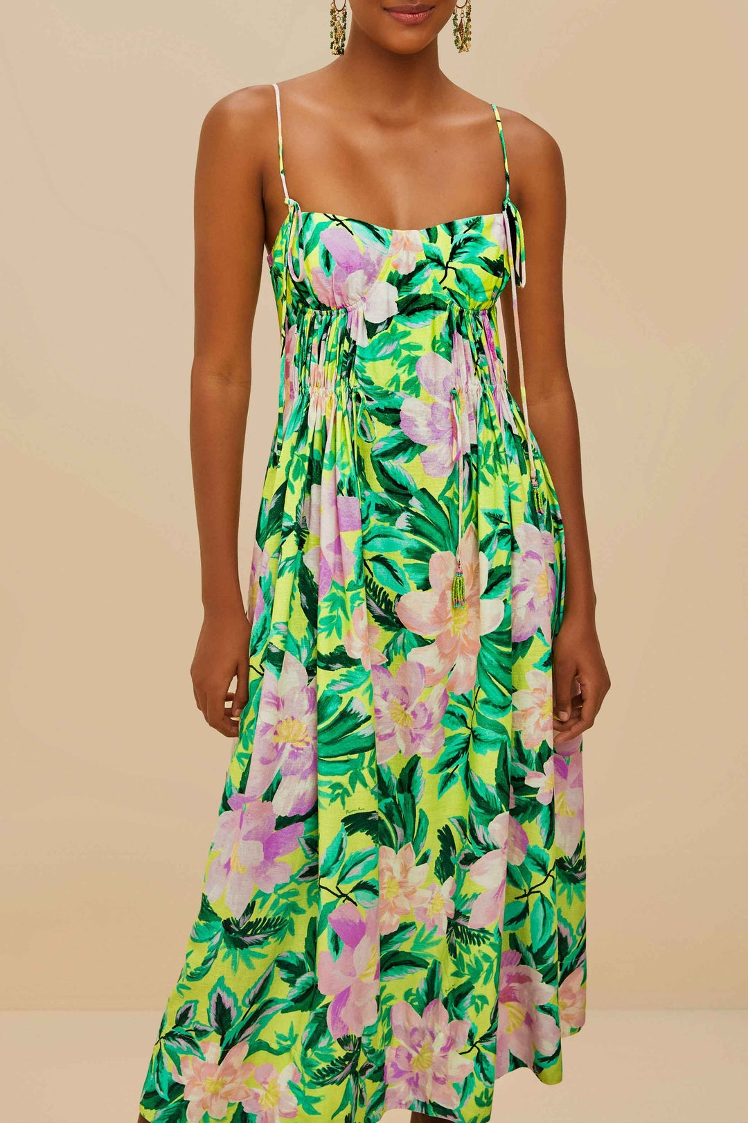 Robe midi Smocked Back en lin - Vert