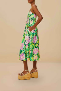 Robe midi Smocked Back en lin - Vert