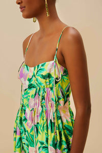 Robe midi Smocked Back en lin - Vert