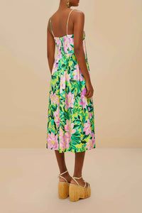 Robe midi Smocked Back en lin - Vert