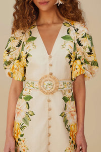 Puffy Sleeves short dress in linen - Beige