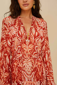 Robe longue brodée - Rouge