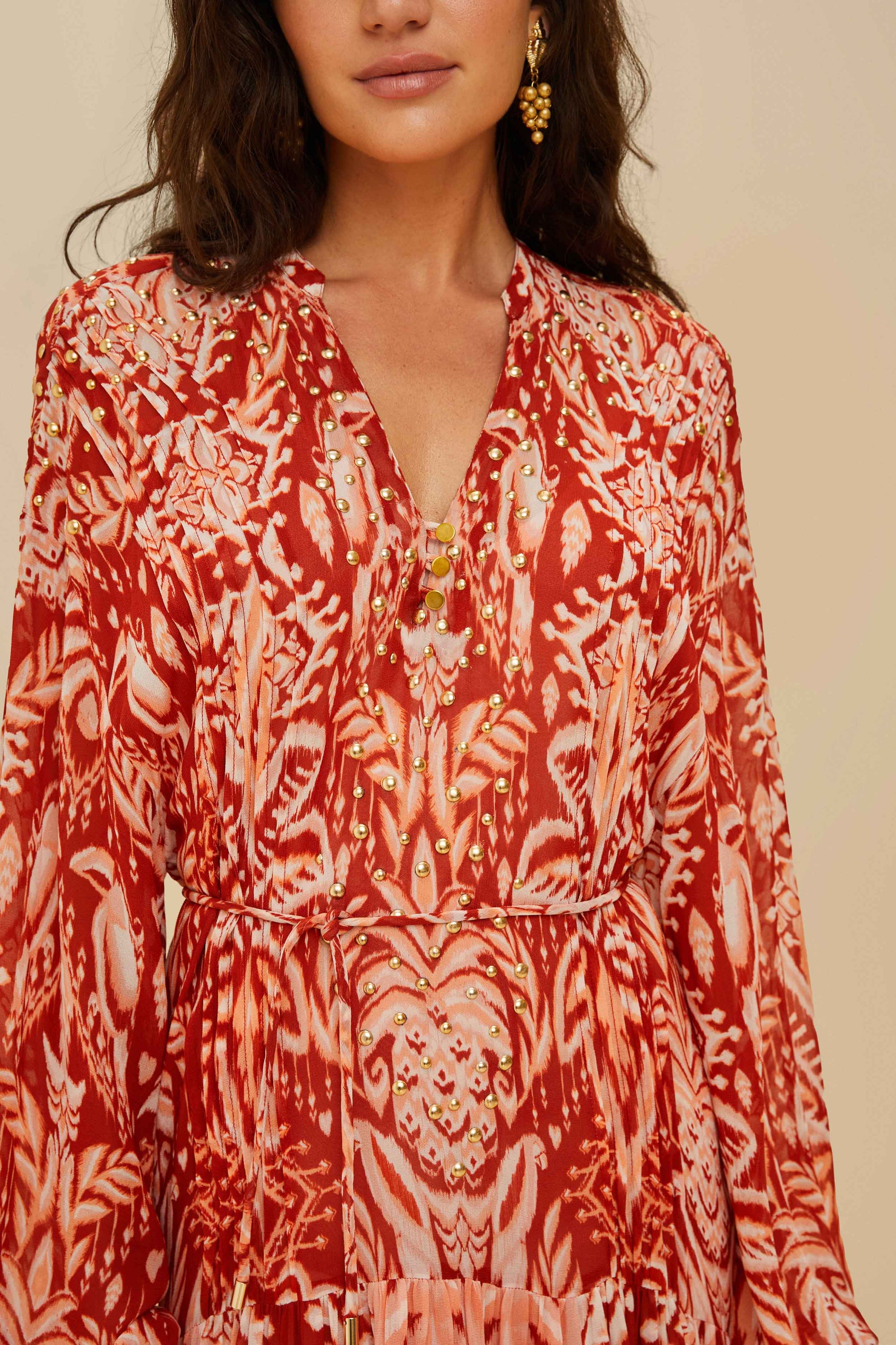 Robe longue brodée - Rouge