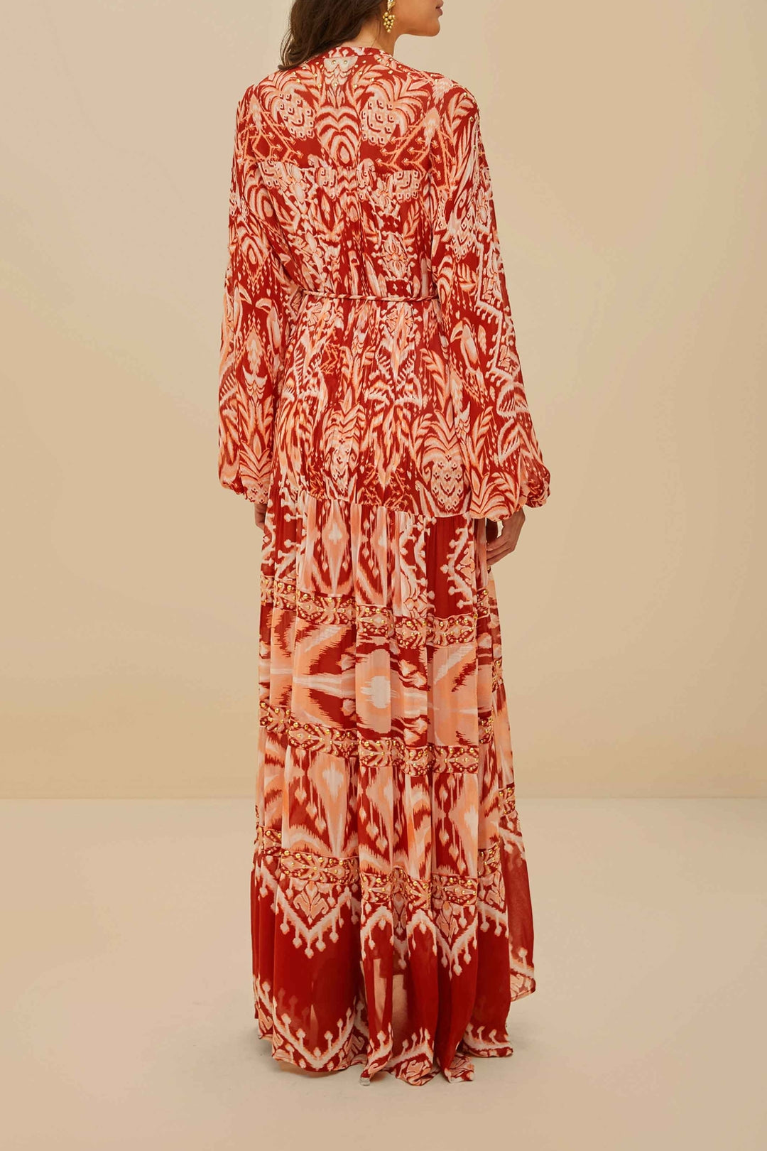 Robe longue brodée - Rouge