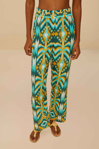 Pantalon taille basse en lin - Bleu