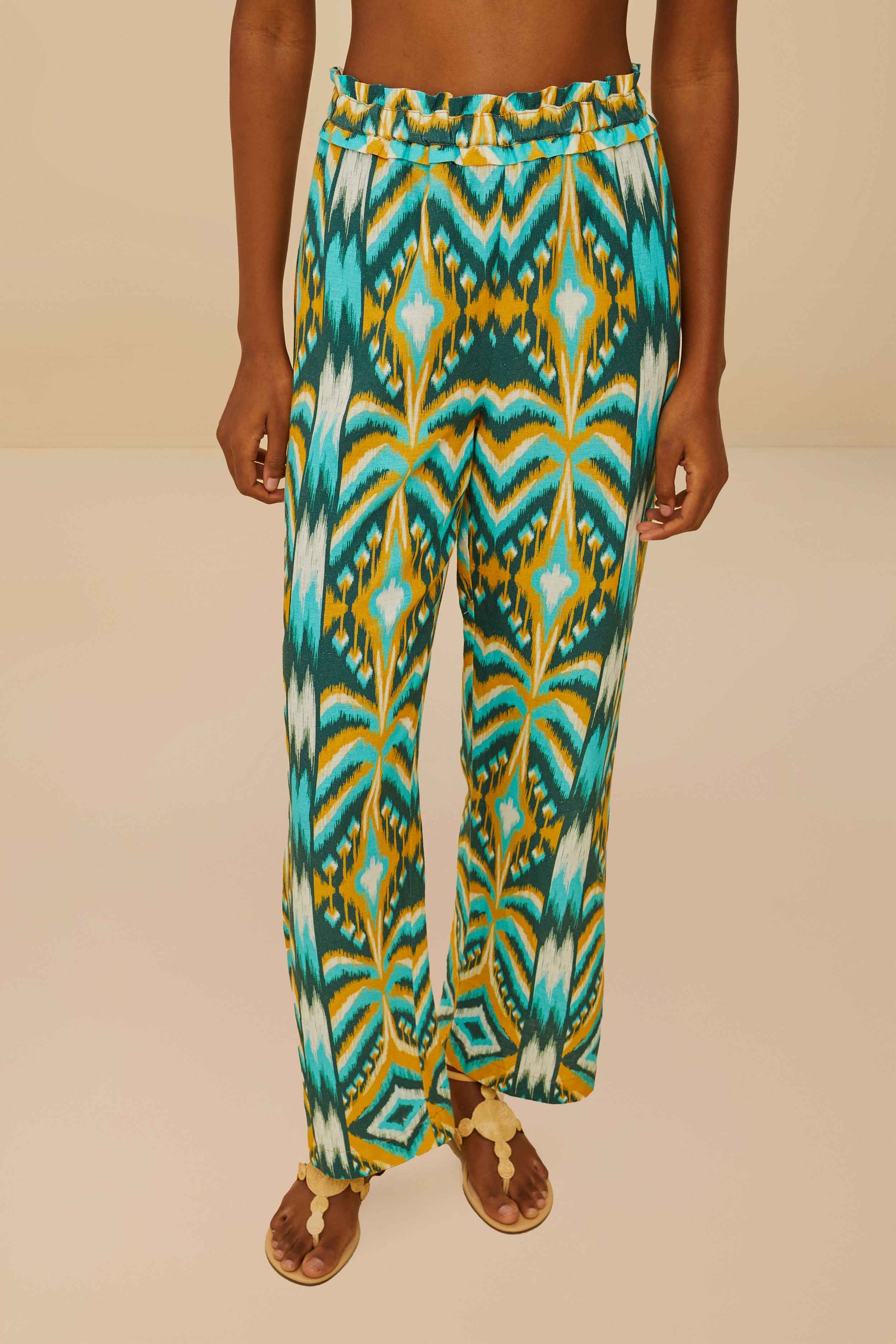 Pantalon taille basse en lin - Bleu