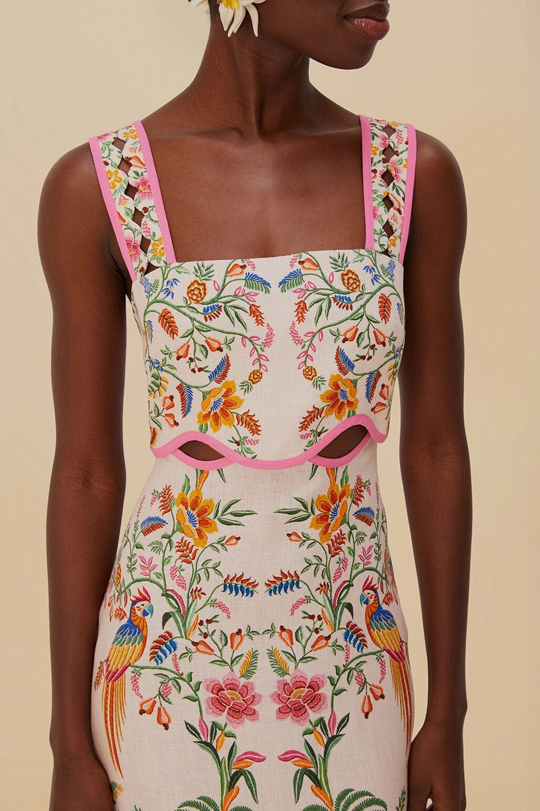 Robe courte Delicate Forest en lin - Rose