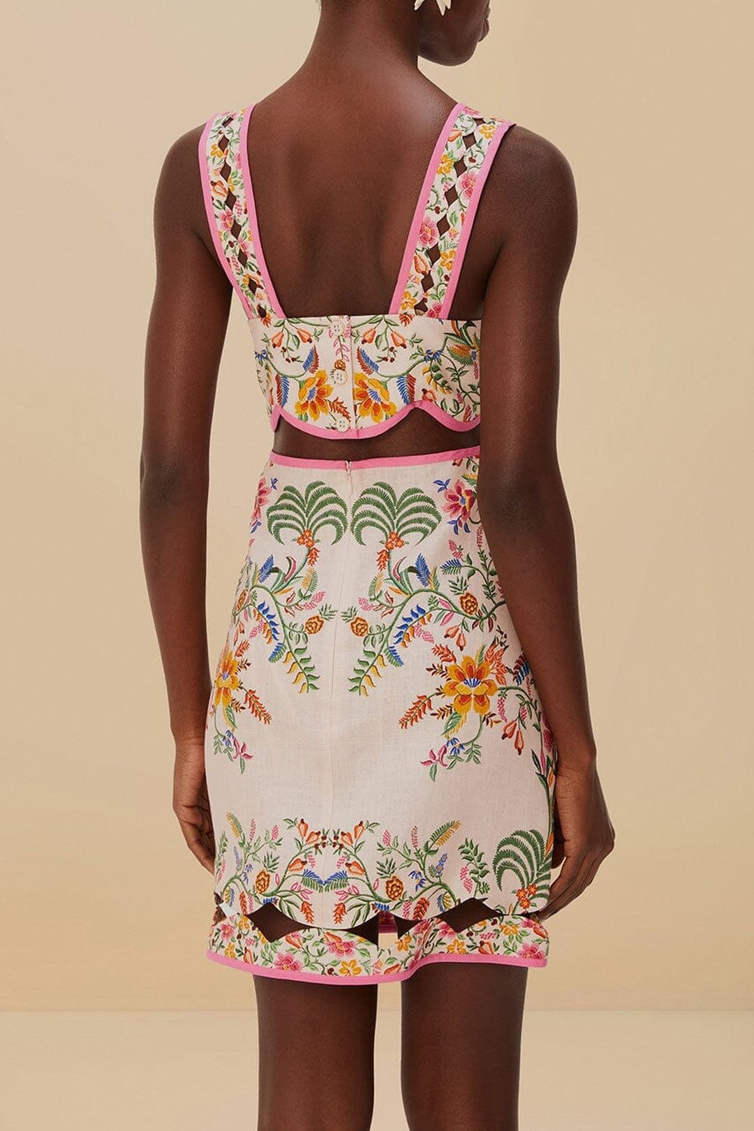 Robe courte Delicate Forest en lin - Rose