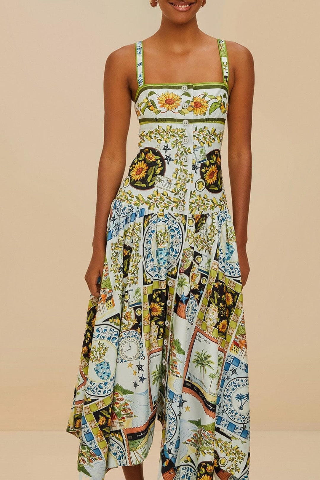 Robe midi à bretelles - Multicolore