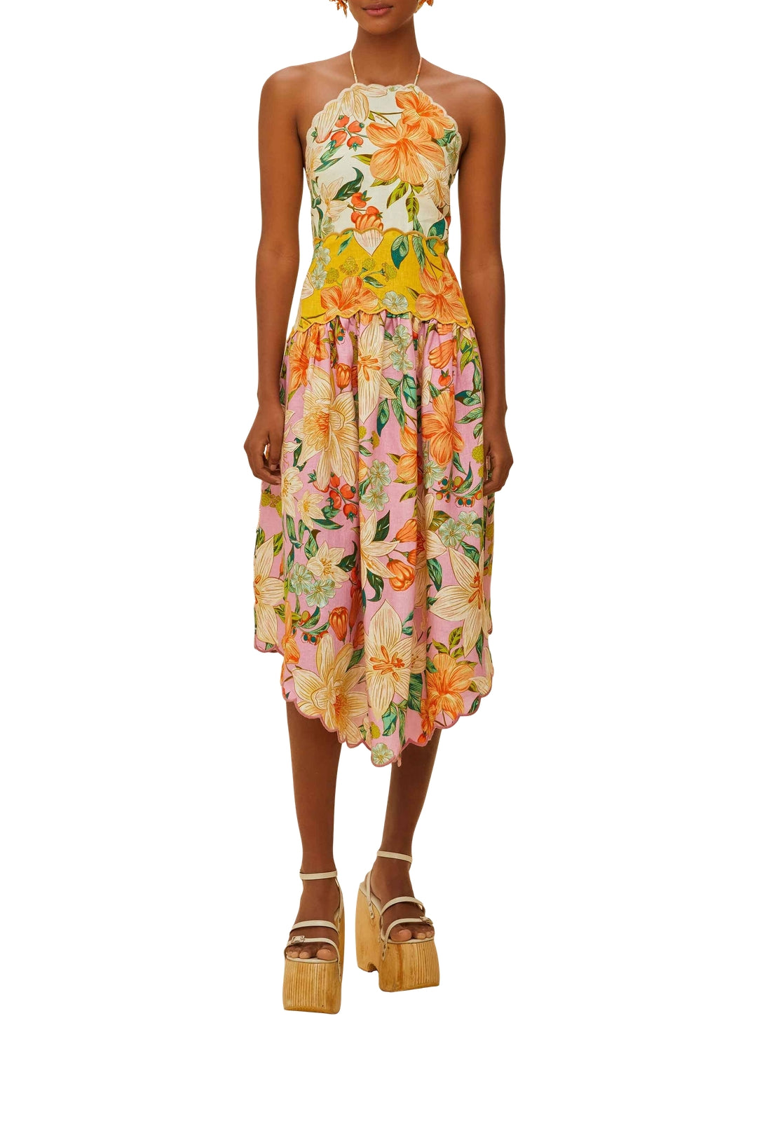 Robe midi Guaragarden à bretelles en lin - Jaune