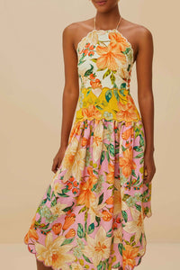Robe midi Guaragarden à bretelles en lin - Jaune