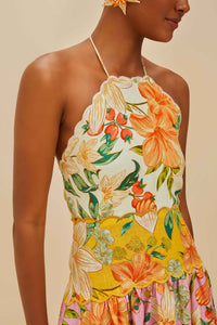 Robe midi Guaragarden à bretelles en lin - Jaune