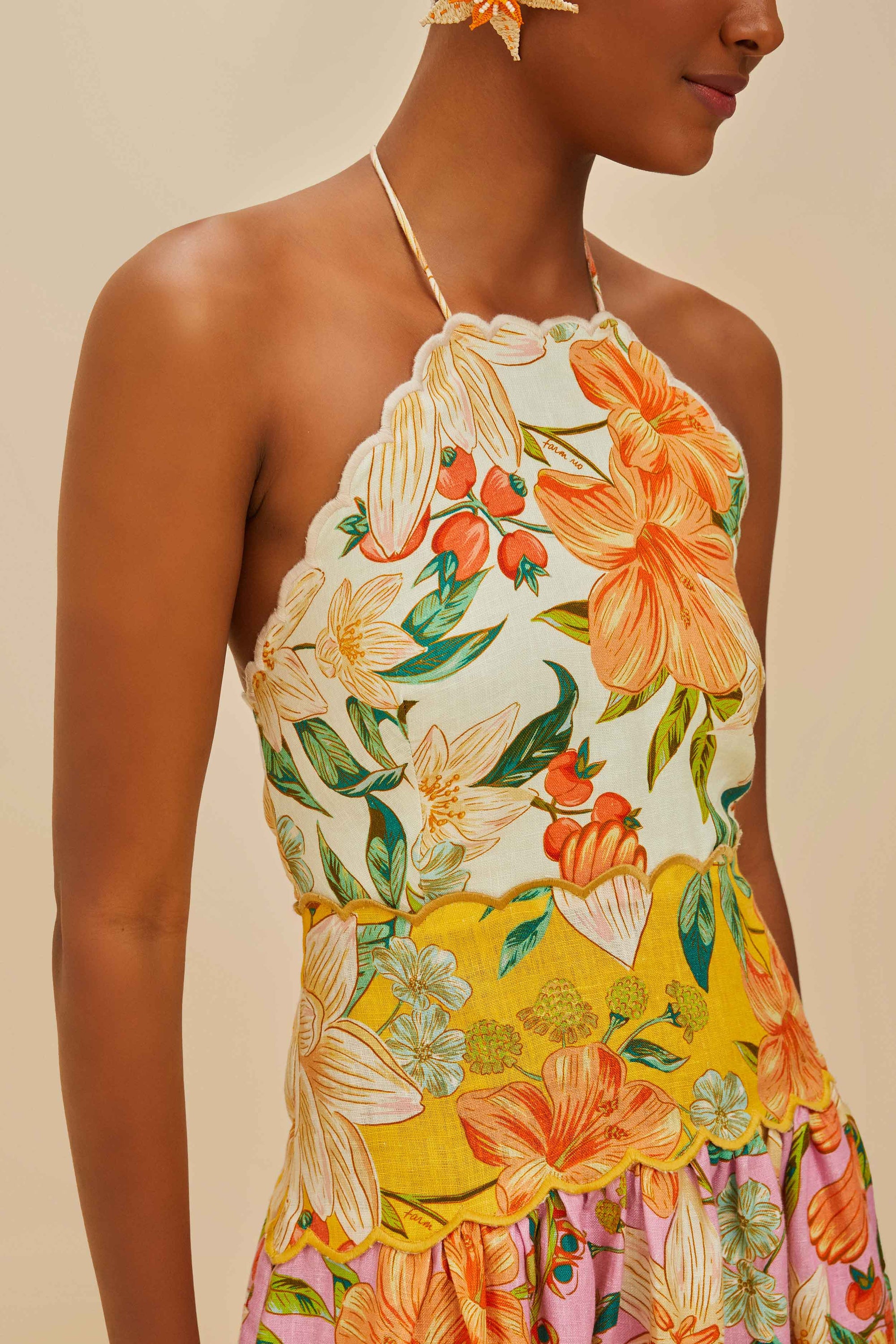 Robe midi Guaragarden à bretelles en lin - Jaune