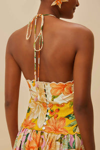 Robe midi Guaragarden à bretelles en lin - Jaune