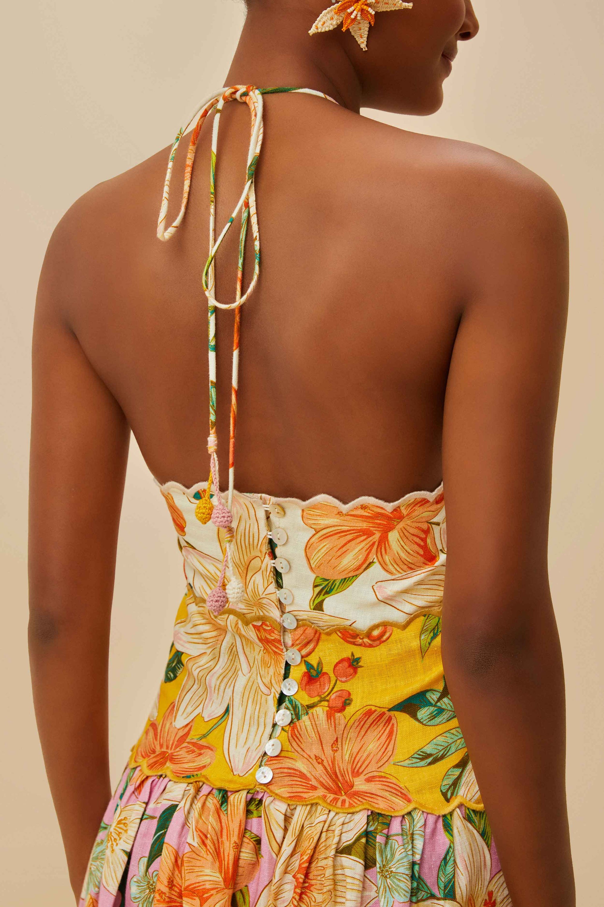 Robe midi Guaragarden à bretelles en lin - Jaune