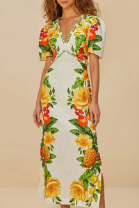 Robe longue manches courtes en lin - Jaune